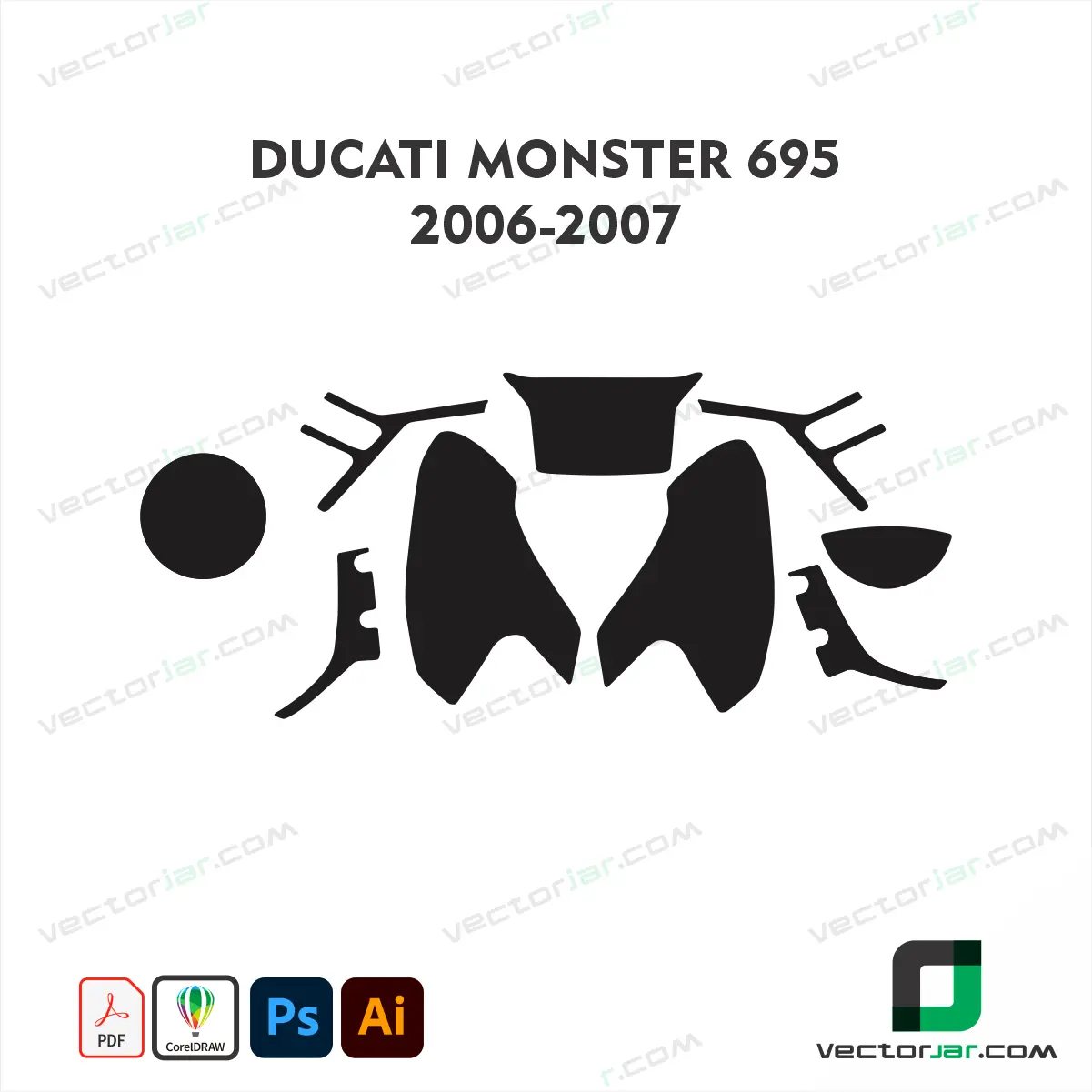 Ducati Monster 695 2006-2007 Motorcycle Paint Protection Film and Vinyl Wrap Vector Template