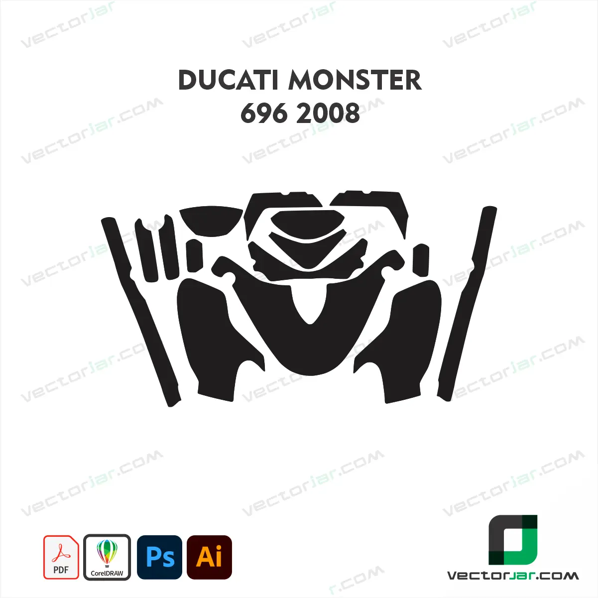 Ducati Monster 696 2008 Motorcycle Paint Protection Film and Vinyl Wrap Vector Template