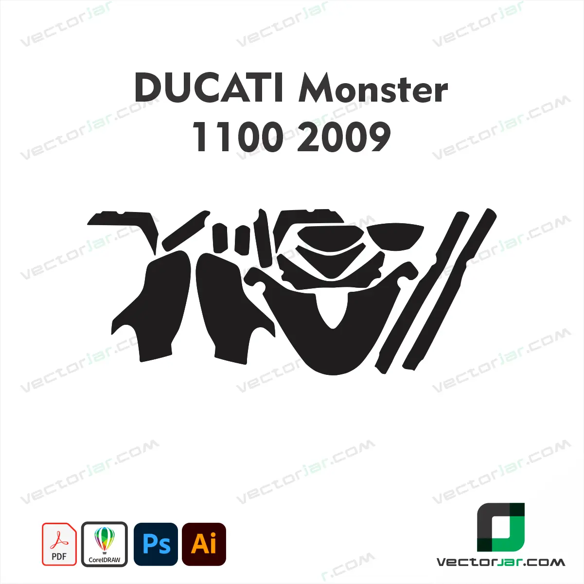Ducati Monster 1100 2009 Motorcycle Paint Protection Film and Vinyl Wrap Vector Template