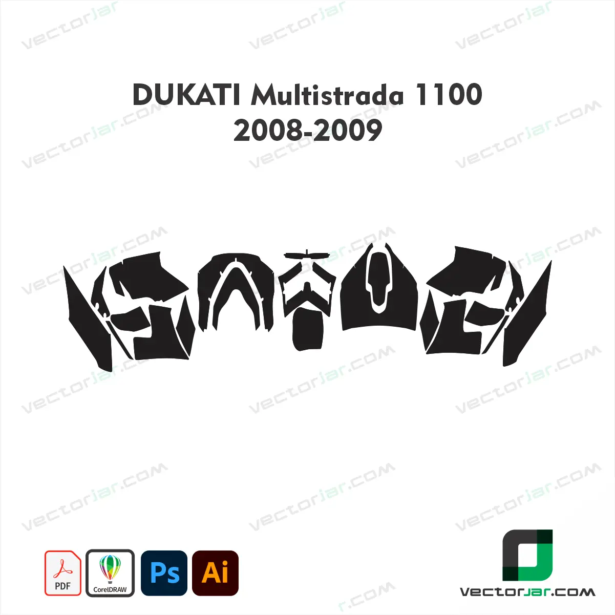 Ducati Multistrada 1100 2008-2009 Motorcycle Paint Protection Film and Vinyl Wrap Vector Template