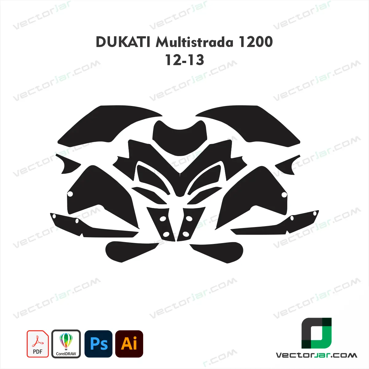Ducati Multistrada 1200 2012-2013 Motorcycle Paint Protection Film and Vinyl Wrap Vector Template