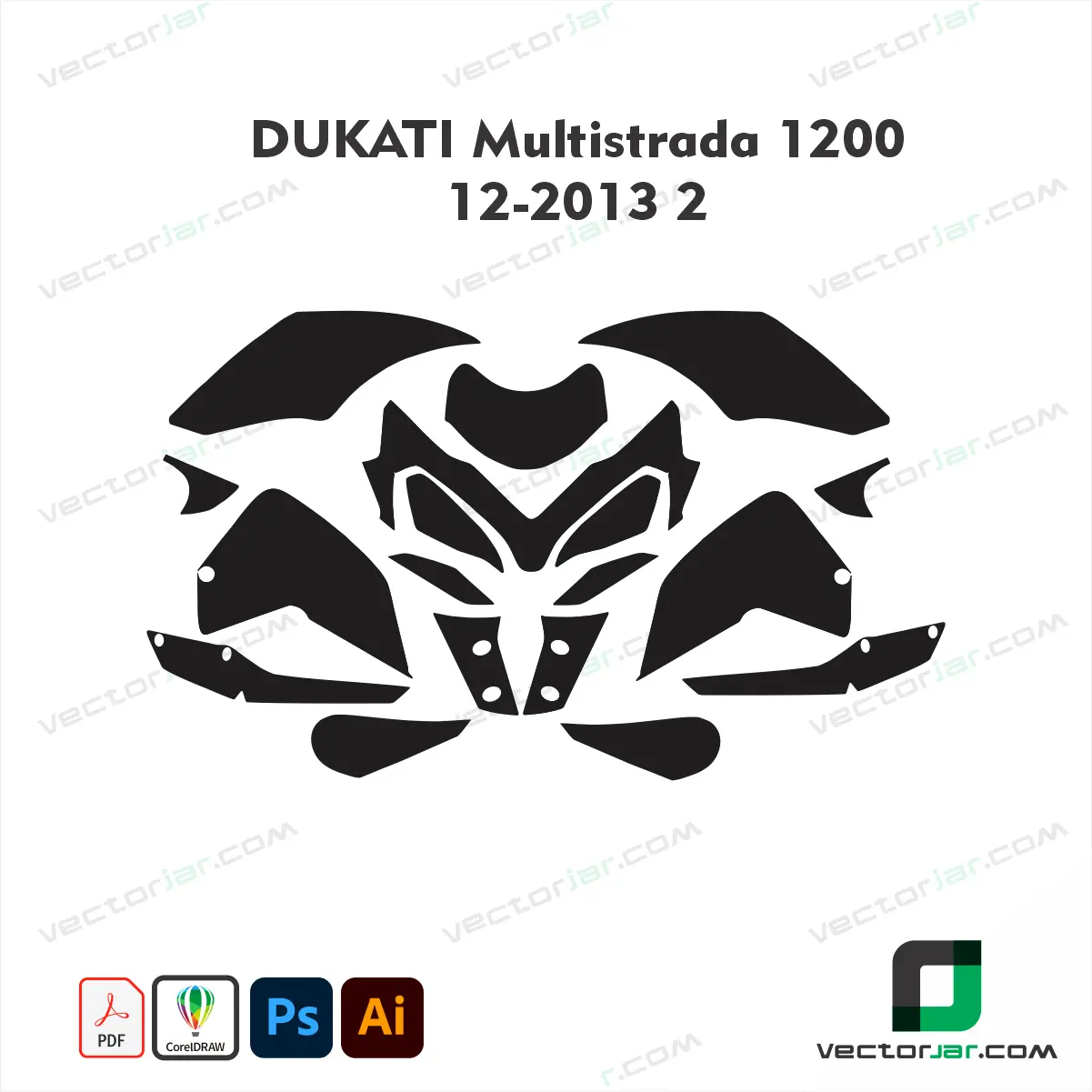 Ducati Multistrada 1200 2012-2013 Version 2 Motorcycle Paint Protection Film and Vinyl Wrap Vector Template