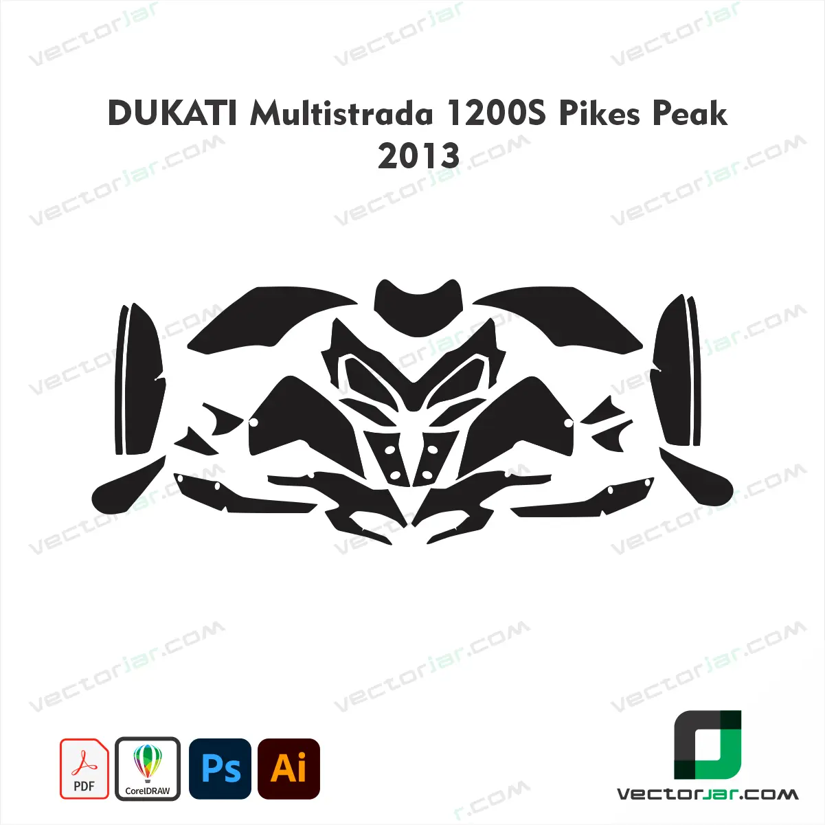 Ducati Multistrada 1200S Pikes Peak 2013 Motorcycle Paint Protection Film and Vinyl Wrap Vector Template