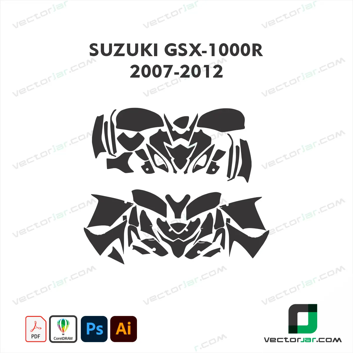 Suzuki GSX-1000R 2007-2012 Motorcycle Paint Protection Film and Vinyl Wrap Vector Template