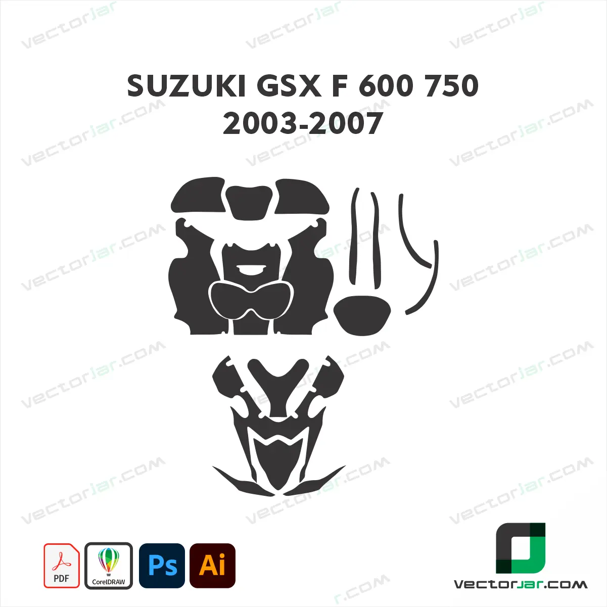 Suzuki GSX-F 600 750 2003-2007 Motorcycle Paint Protection Film and Vinyl Wrap Vector Template
