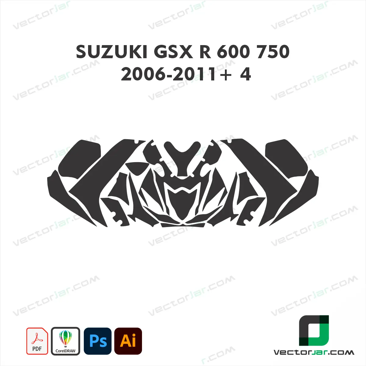 Suzuki GSX-R 600 750 2006-2011+ 4 Motorcycle Paint Protection Film and Vinyl Wrap Vector Template