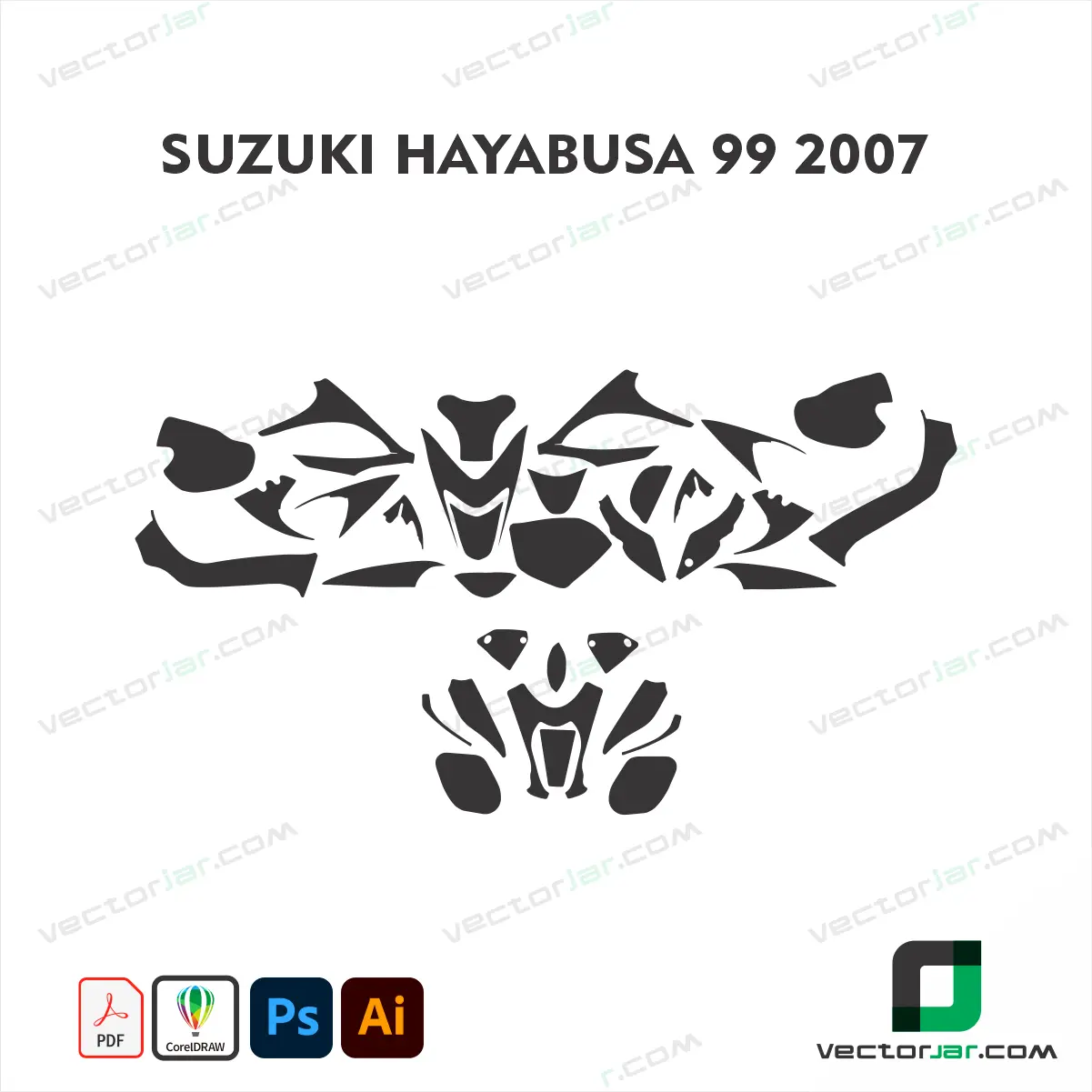 Suzuki Hayabusa 99-2007 Motorcycle Paint Protection Film and Vinyl Wrap Vector Template