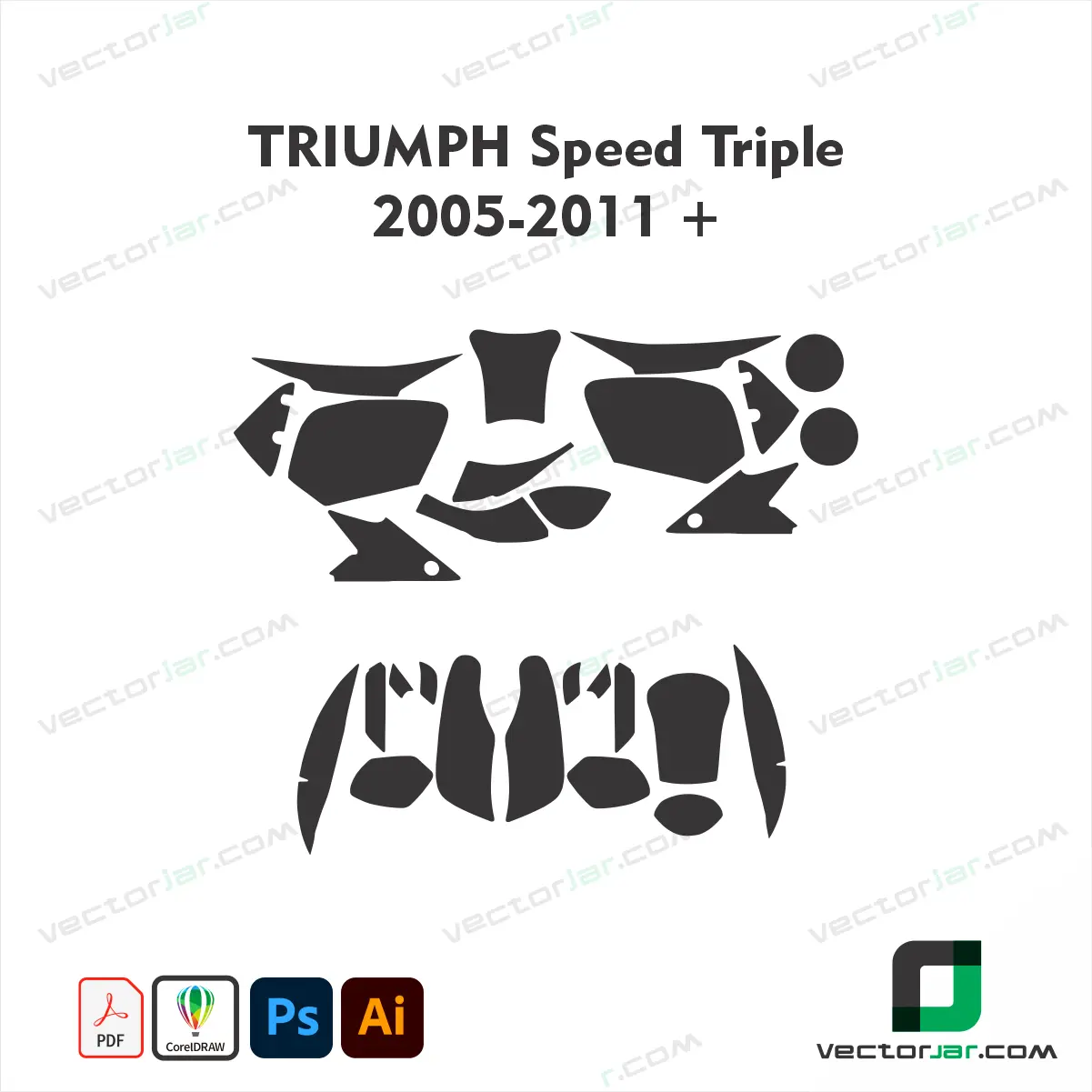 Triumph Speed Triple 2005-2011+ Motorcycle Paint Protection Film and Vinyl Wrap Vector Template