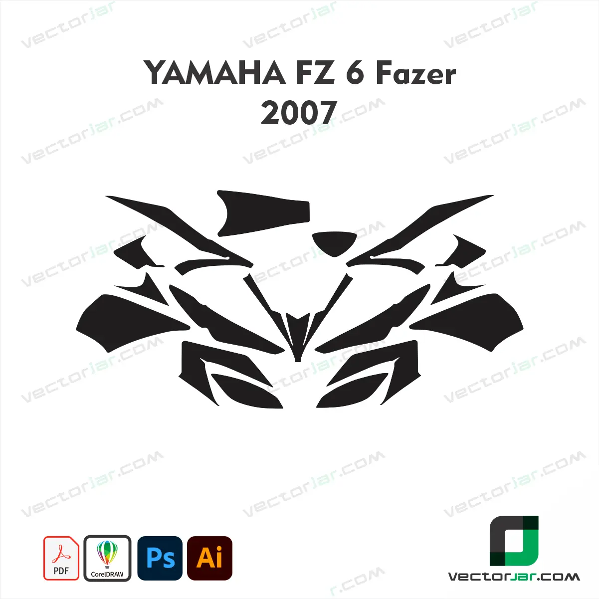 Yamaha FZ6 Fazer 2007 Motorcycle Paint Protection Film and Vinyl Wrap Vector Template