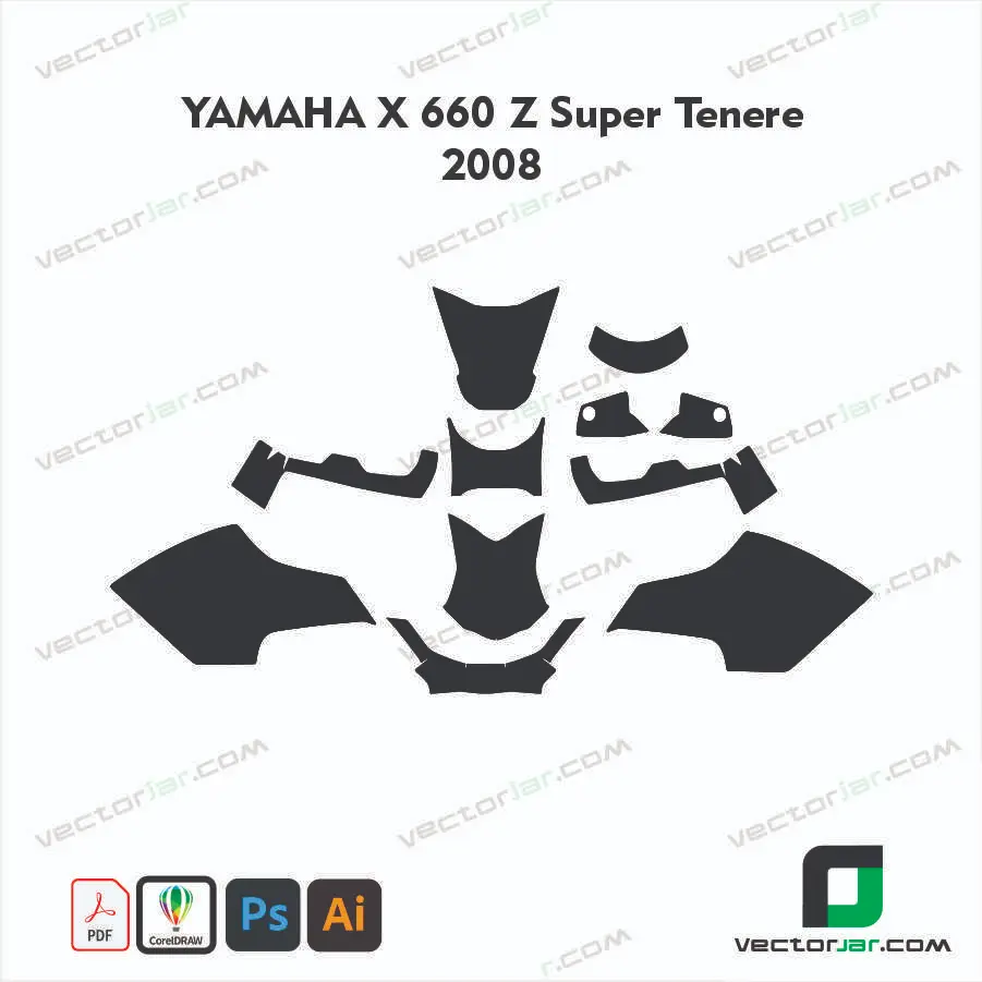 Yamaha XTZ 660Z Super Ténéré 2008 Motorcycle Paint Protection Film and Vinyl Wrap Vector Template