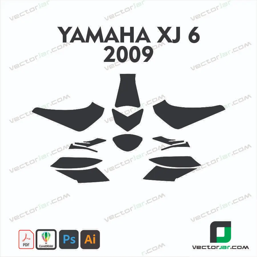 Yamaha XJ6 2009 Motorcycle Paint Protection Film and Vinyl Wrap Vector Template
