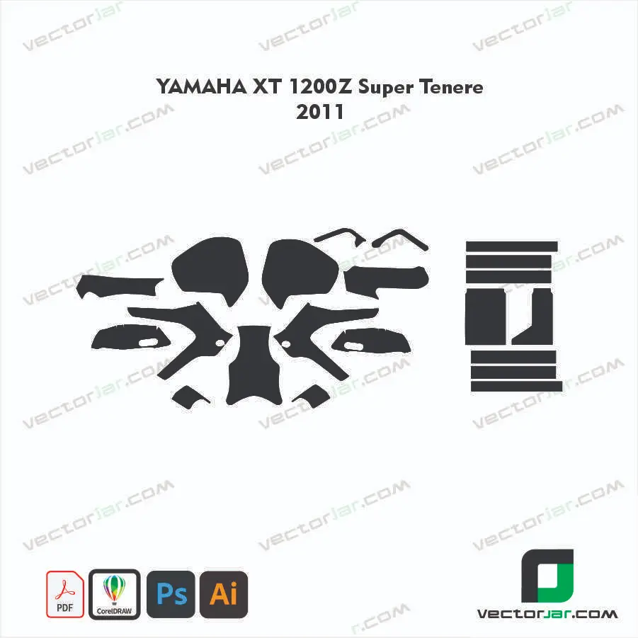 Yamaha XT1200Z Super Ténéré 2011 Motorcycle Paint Protection Film and Vinyl Wrap Vector Template