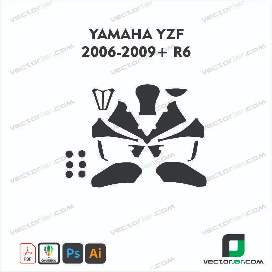 Yamaha YZF-R6 2006-2009+ Motorcycle Paint Protection Film and Vinyl Wrap Vector Template
