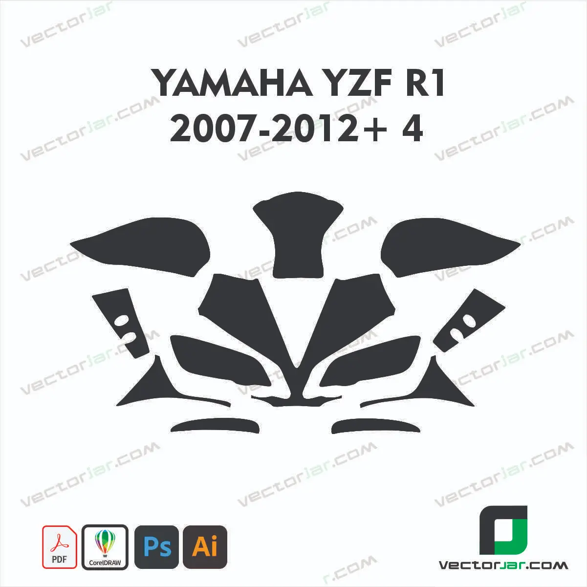 Yamaha YZF-R1 2007-2012+ Version 4 Motorcycle Paint Protection Film and Vinyl Wrap Vector Template