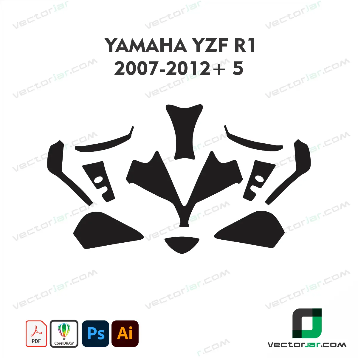 Yamaha YZF-R1 2007-2012+ Version 5 Motorcycle Paint Protection Film and Vinyl Wrap Vector Template