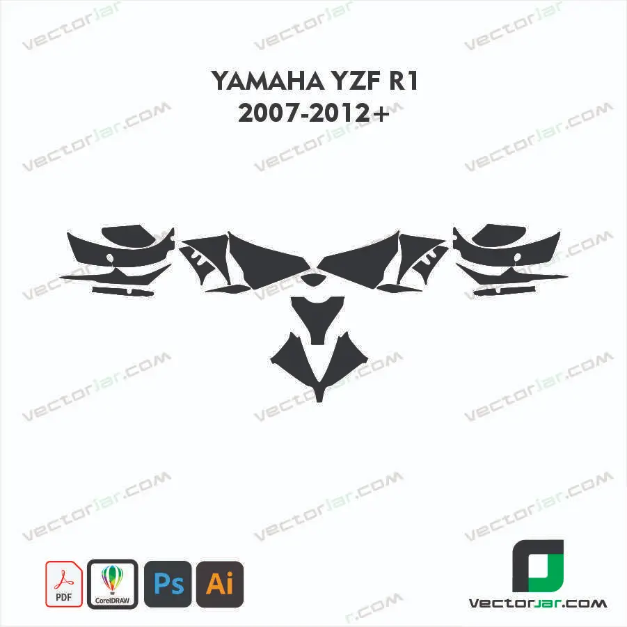 Yamaha YZF-R1 2007-2012+ Motorcycle Paint Protection Film and Vinyl Wrap Vector Template