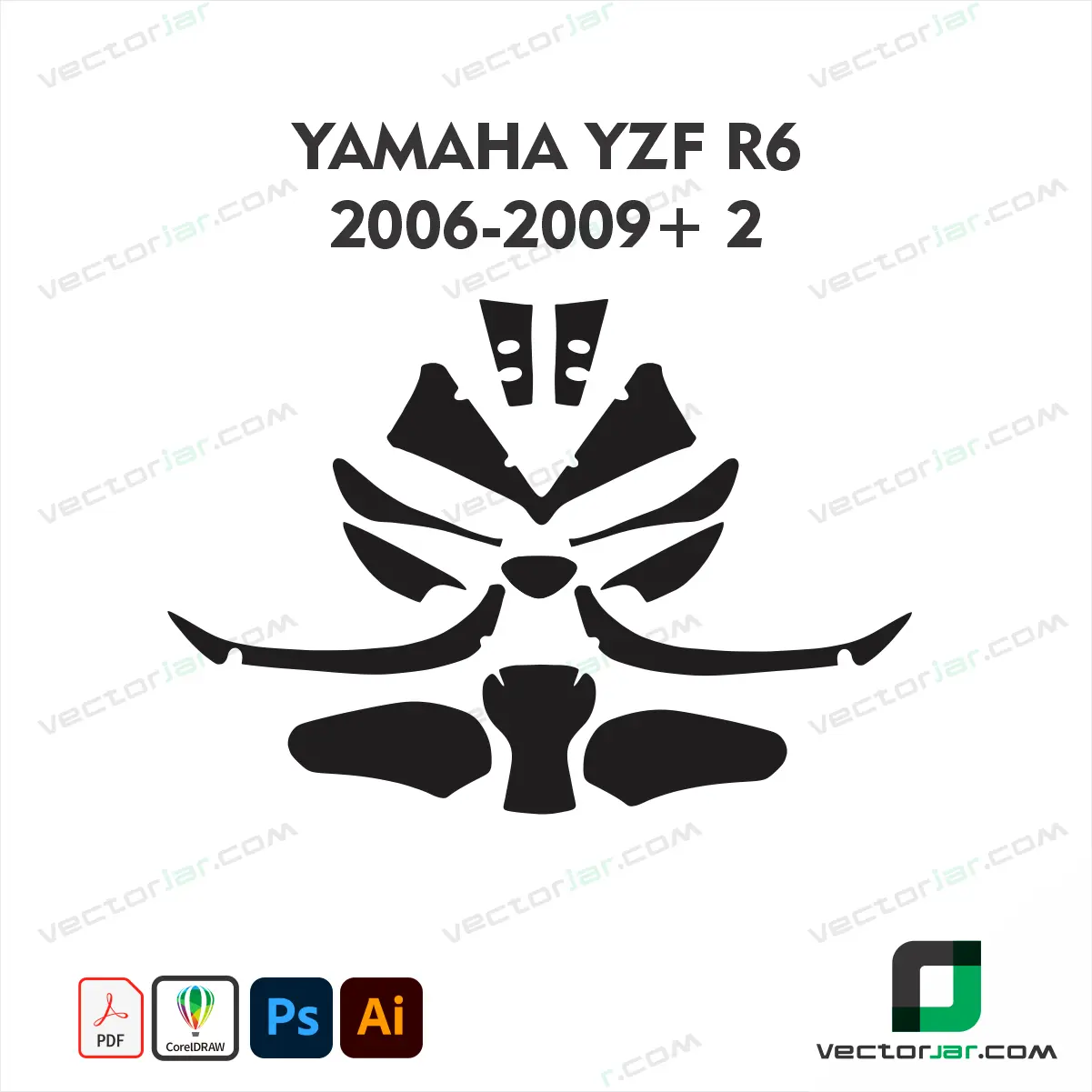 Yamaha YZF-R6 2006-2009+ Version 2 Motorcycle Paint Protection Film and Vinyl Wrap Vector Template