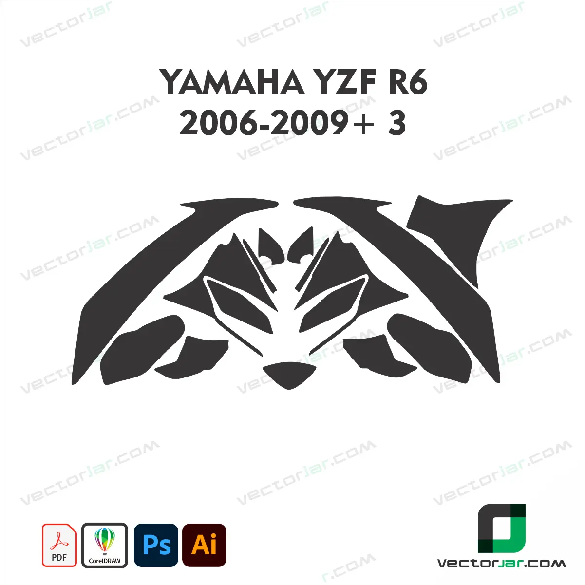 Yamaha YZF-R6 2006-2009+ Version 3 Motorcycle Paint Protection Film and Vinyl Wrap Vector Template