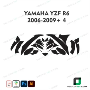 Yamaha YZF-R6 2006-2009+ Version 4 Motorcycle Paint Protection Film and Vinyl Wrap Vector Template