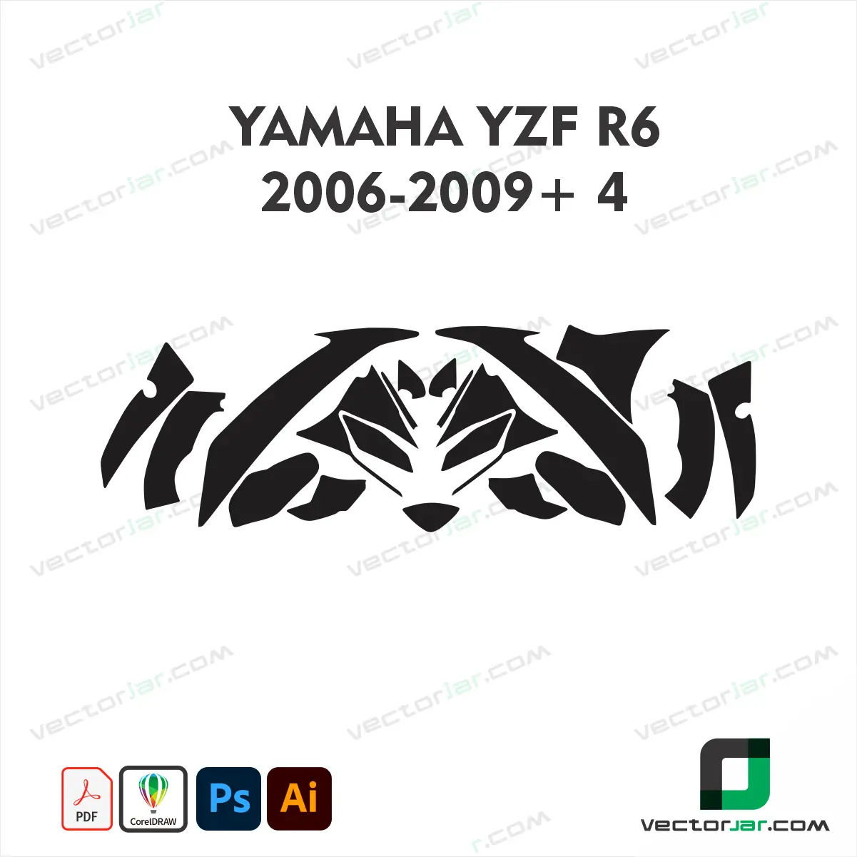 Yamaha YZF-R6 2006-2009+ Version 4 Motorcycle Paint Protection Film and Vinyl Wrap Vector Template