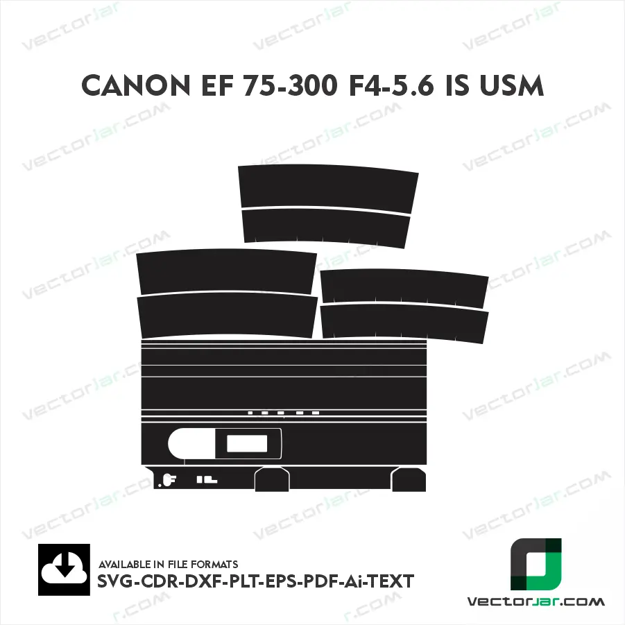 Canon EF 75-300 F4-5.6 IS USM Exact Fit Lens Skin Vector Template