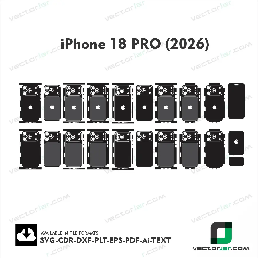 Apple iPhone 18 Pro 2026 mobile skin vector template for custom vinyl wrap and plotter cutting
