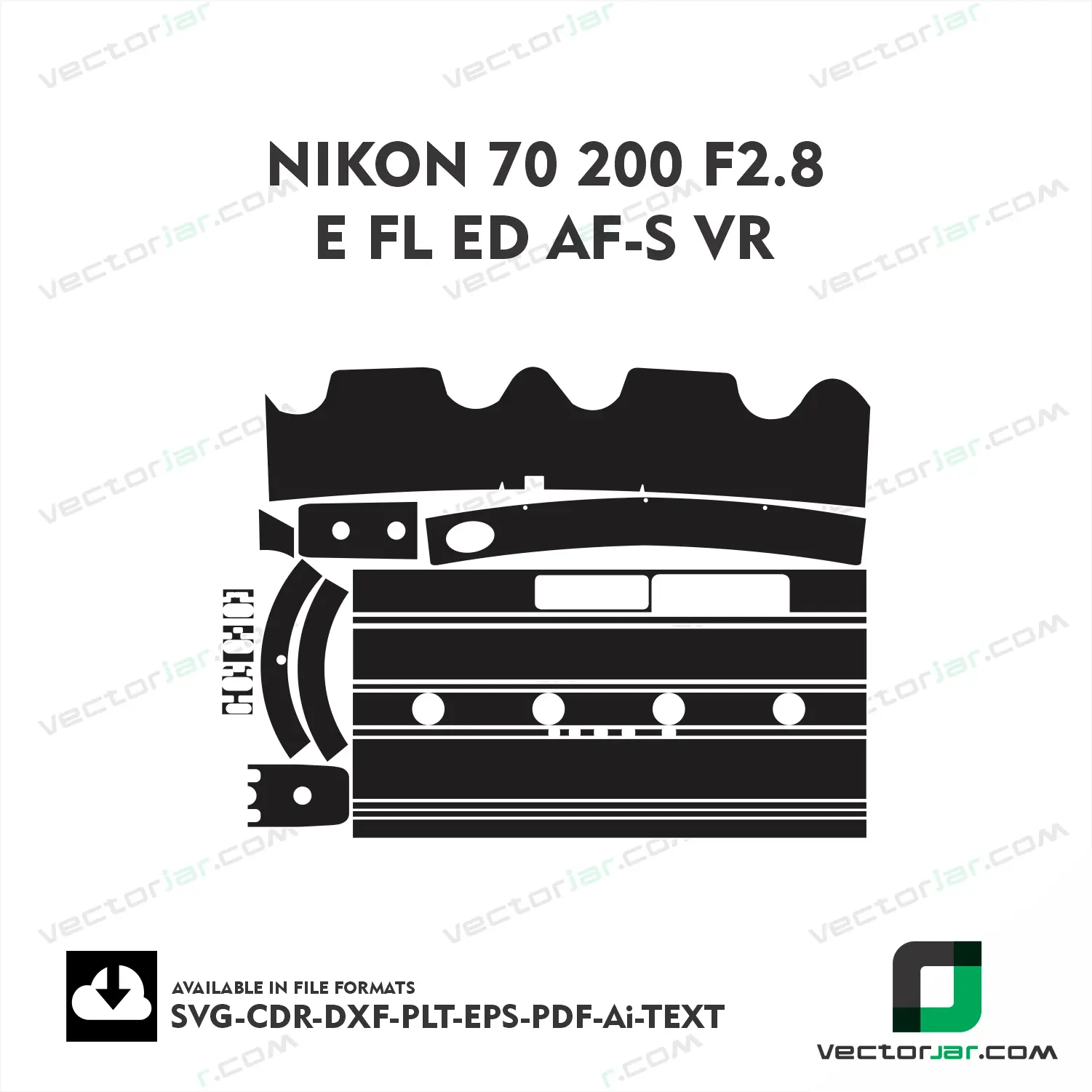 Nikon 70-200mm F2.8E FL ED AF-S VR Exact Fit Lens Skin Vector Template