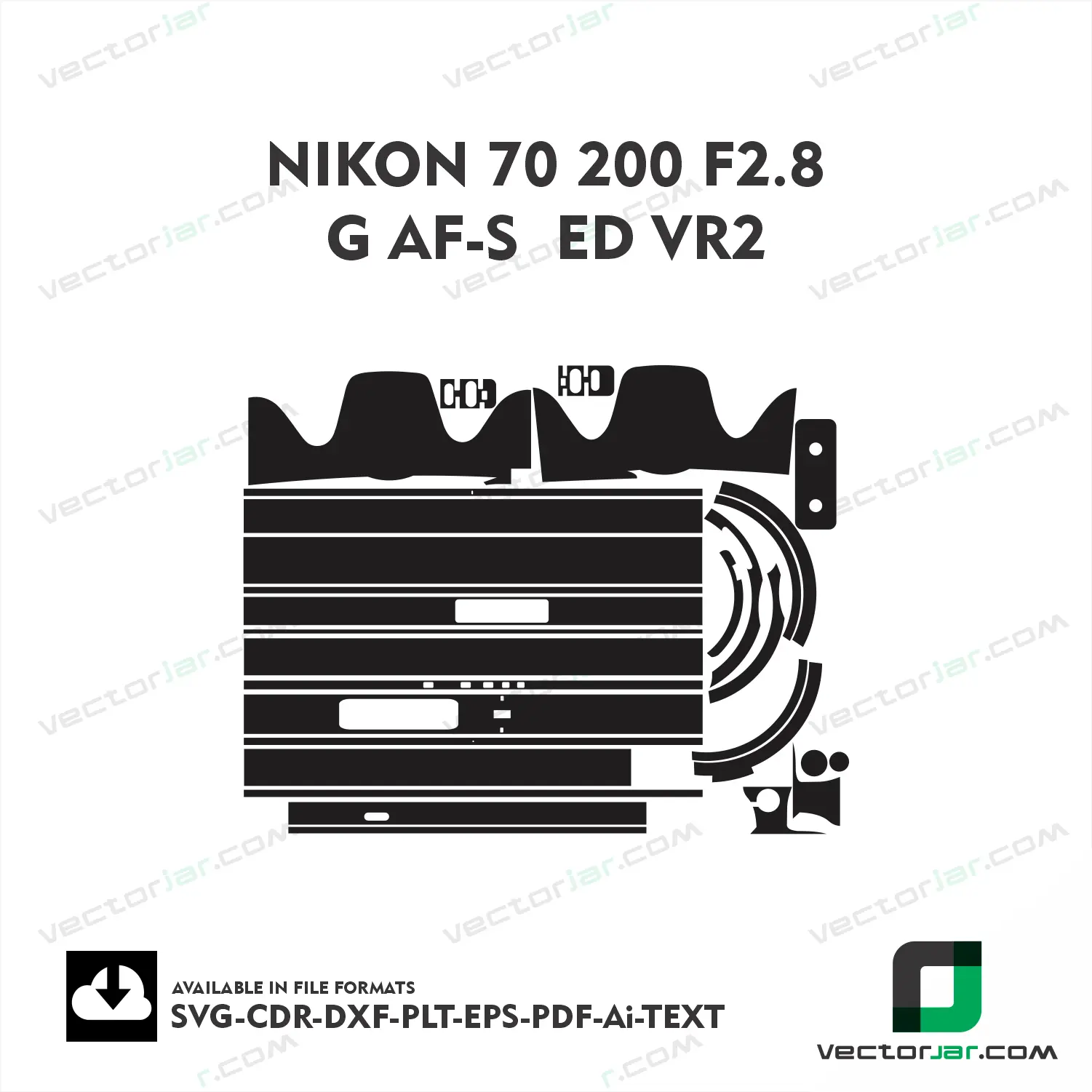 Nikon 70-200mm F2.8G AF-S ED VR II Exact Fit Lens Skin Vector Template