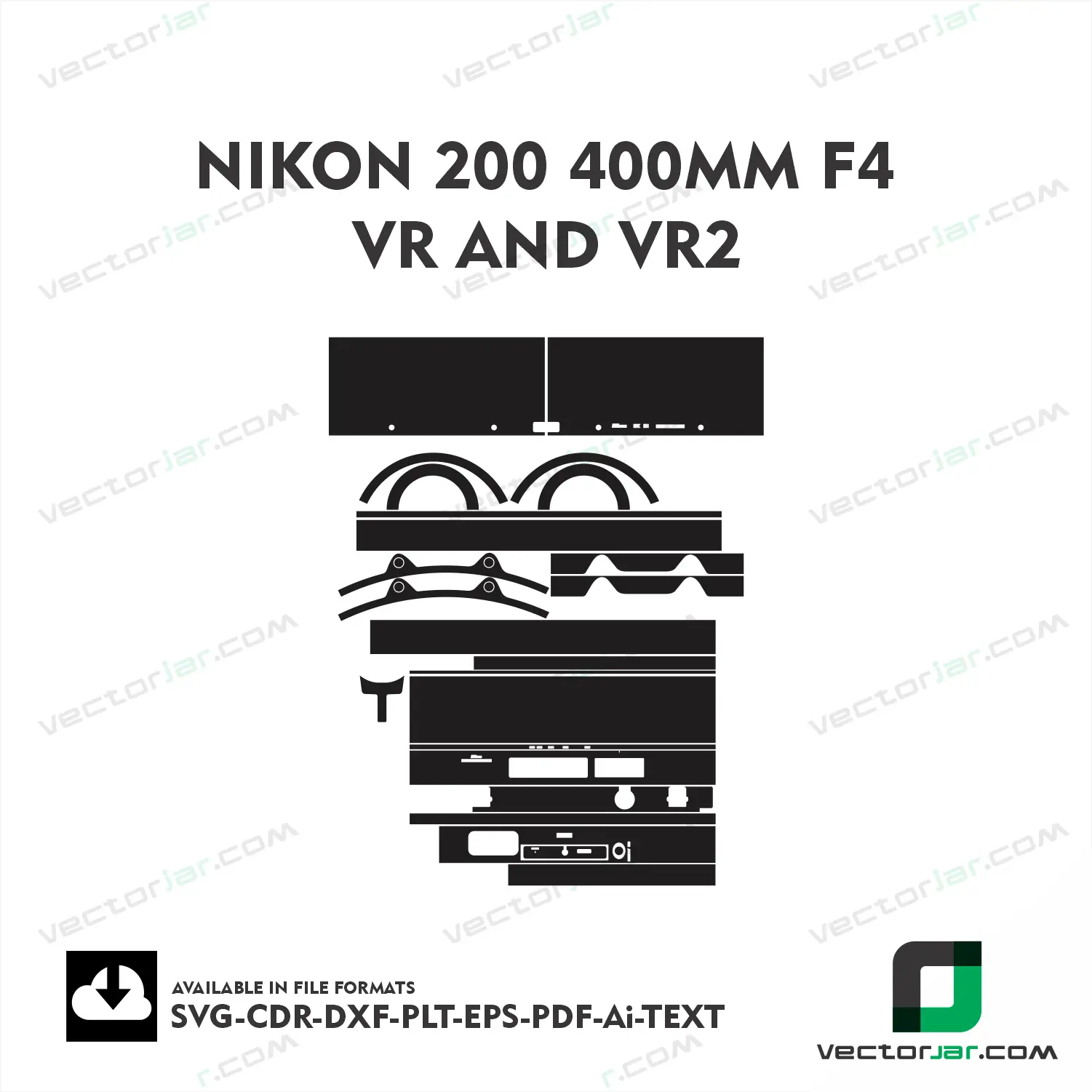 Nikon 200-400mm F4 VR & VR II Exact Fit Lens Skin Vector Template