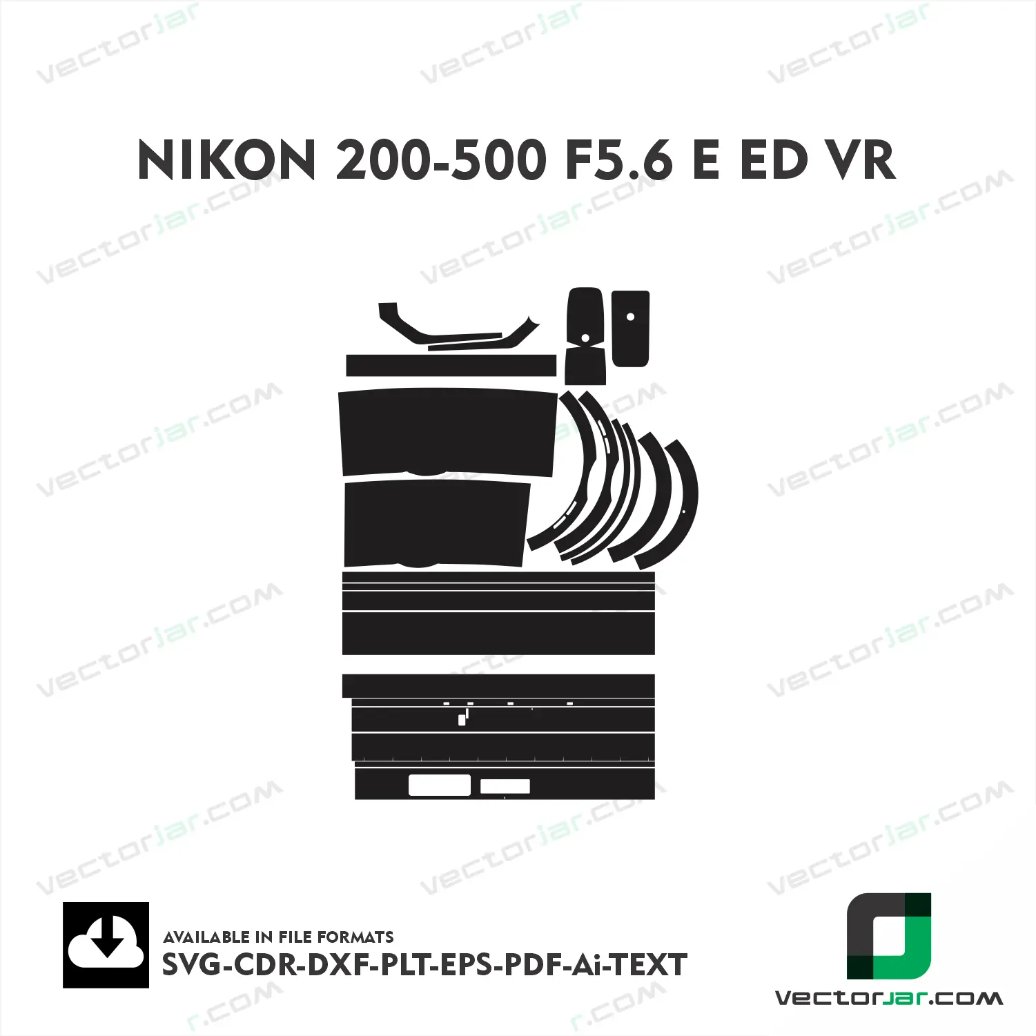 Nikon 200-500mm F5.6E ED VR Exact Fit Lens Skin Vector Template