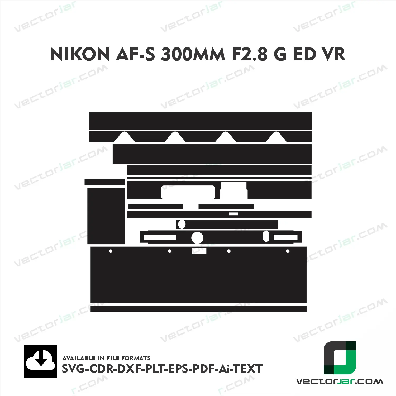 Nikon AF-S 300mm F2.8G ED VR Exact Fit Lens Skin Vector Template
