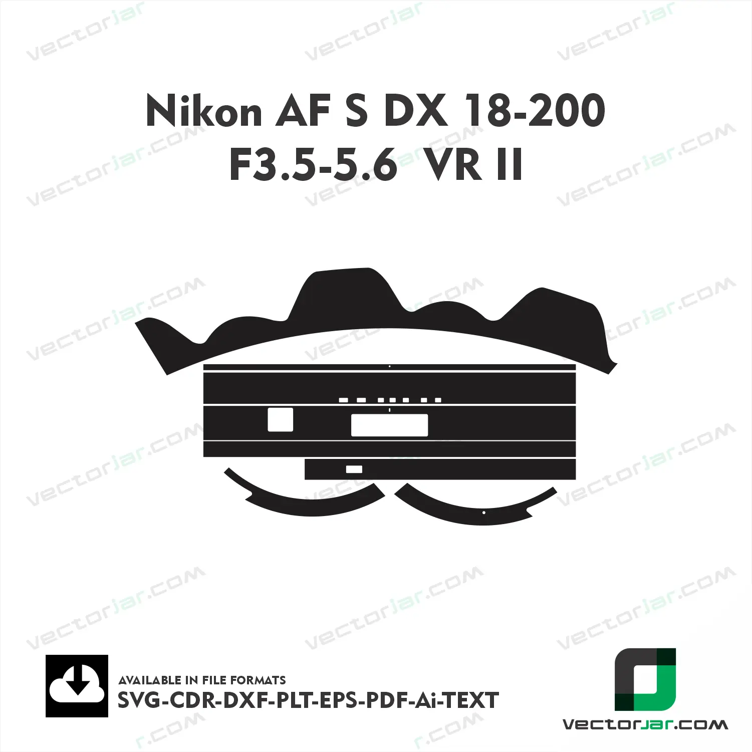 Nikon AF-S DX 18-200mm F3.5-5.6G VR II Exact Fit Lens Skin Vector Template