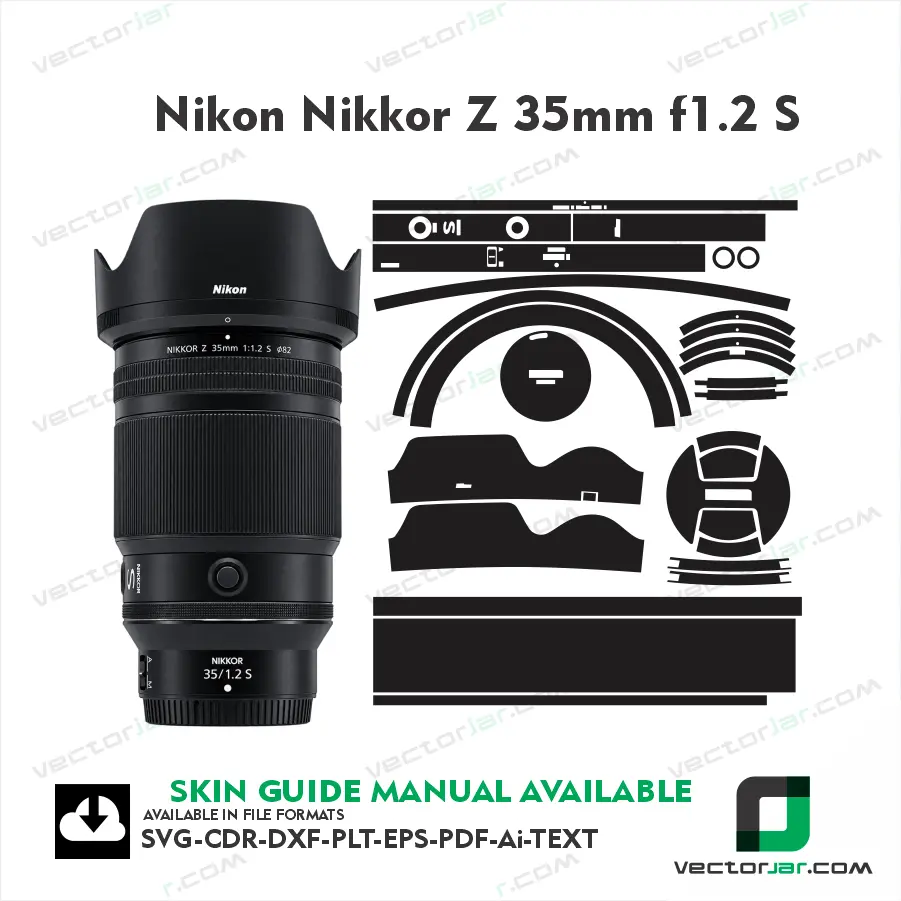 Nikon NIKKOR Z 35mm F1.2 S lens skin vector template for custom vinyl wrap design