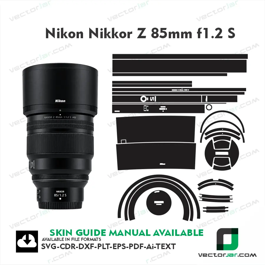 Nikon NIKKOR Z 85mm F1.2 S lens skin vector template for custom vinyl wrap and cutting