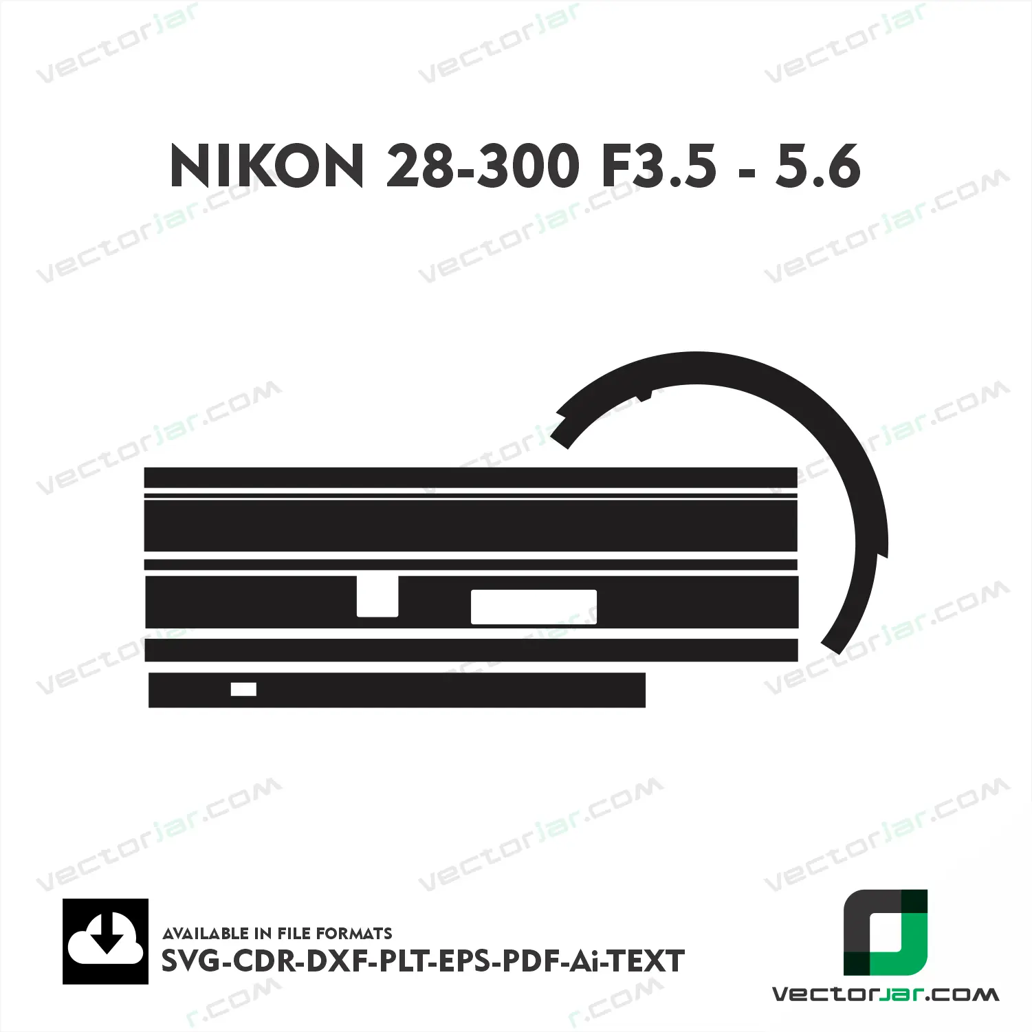 Nikon 28-300mm F3.5-5.6 Exact Fit Lens Skin Vector Template