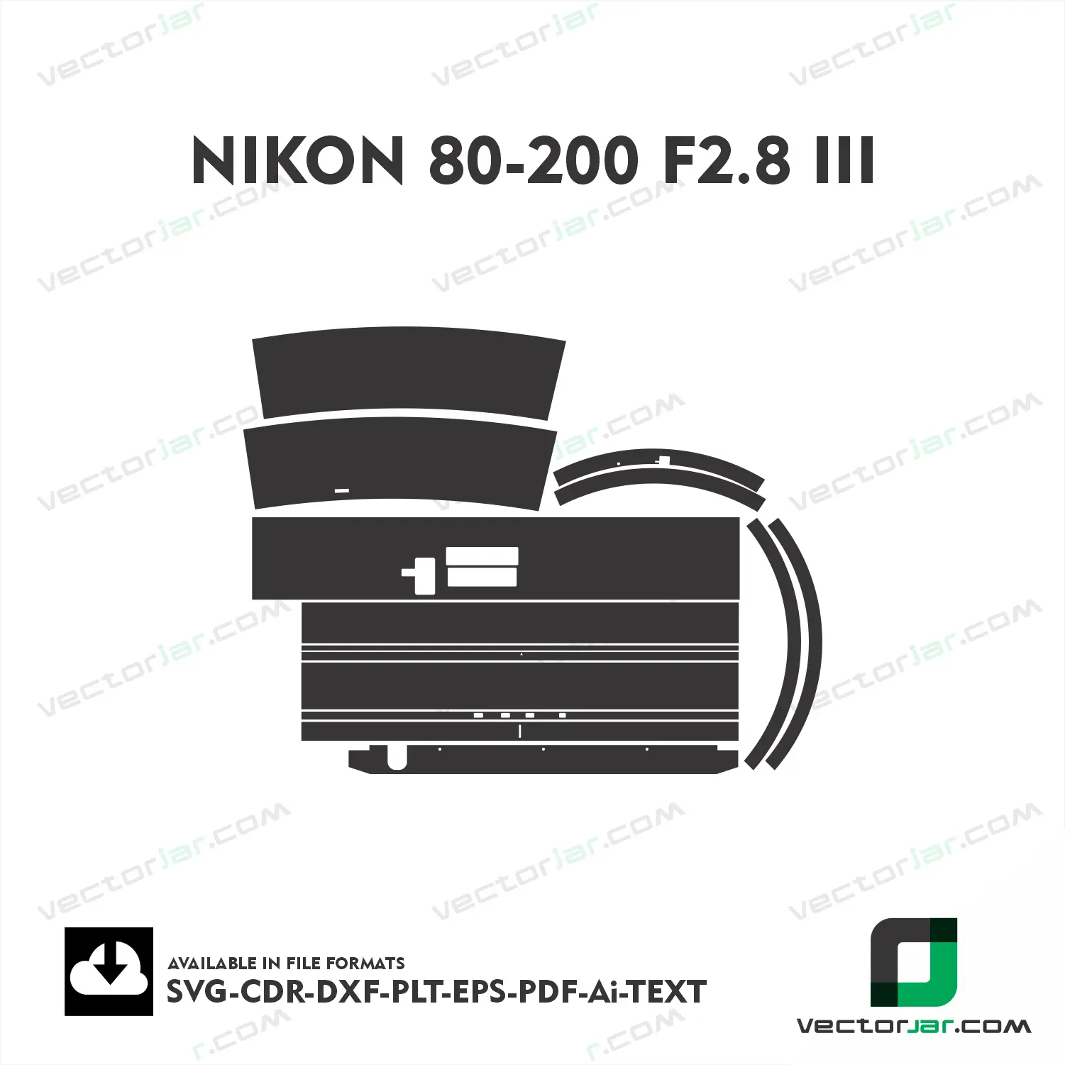 Nikon 80-200mm F2.8 III Exact Fit Lens Skin Vector Template