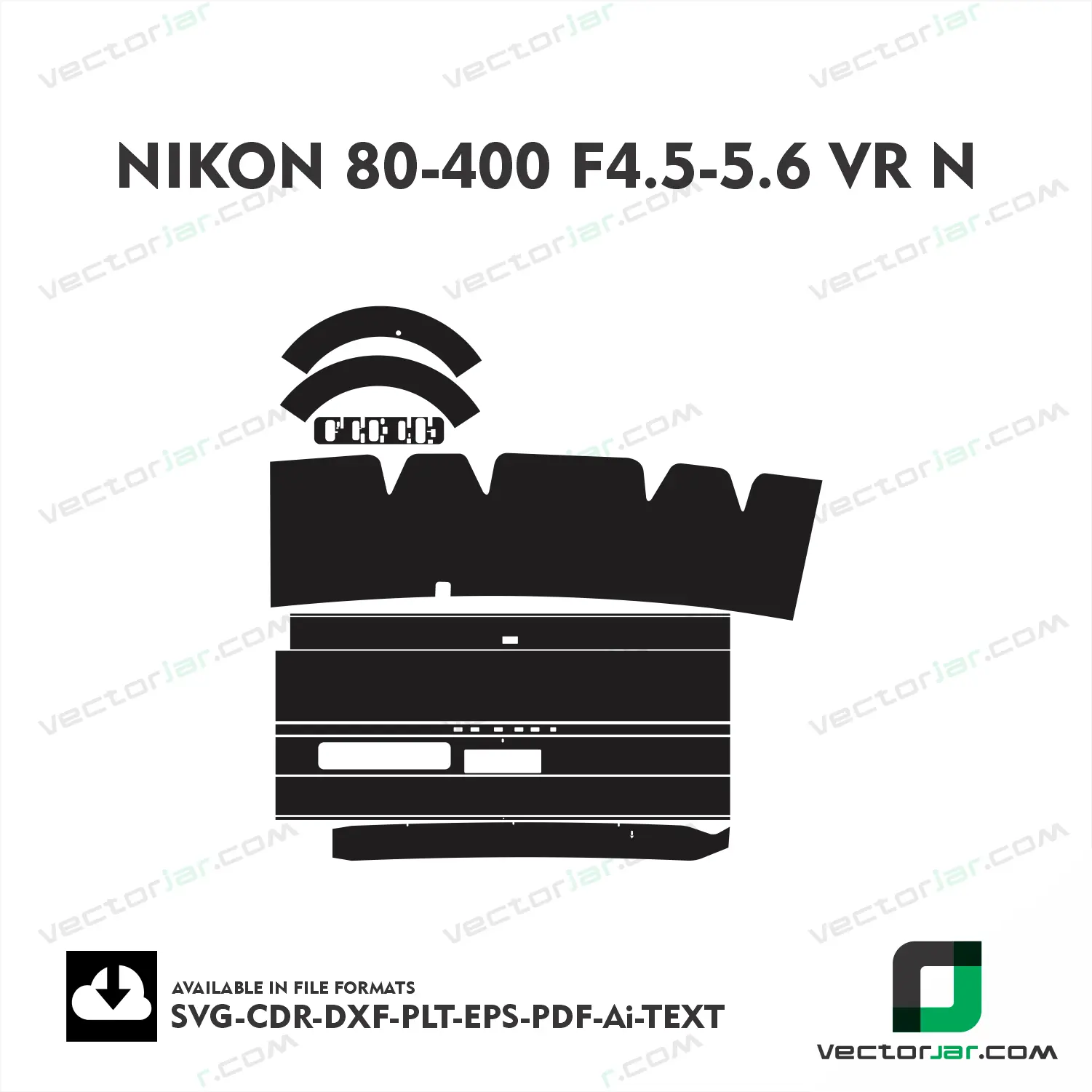 Nikon 80-400mm F4.5-5.6 VR N Exact Fit Lens Skin Vector Template