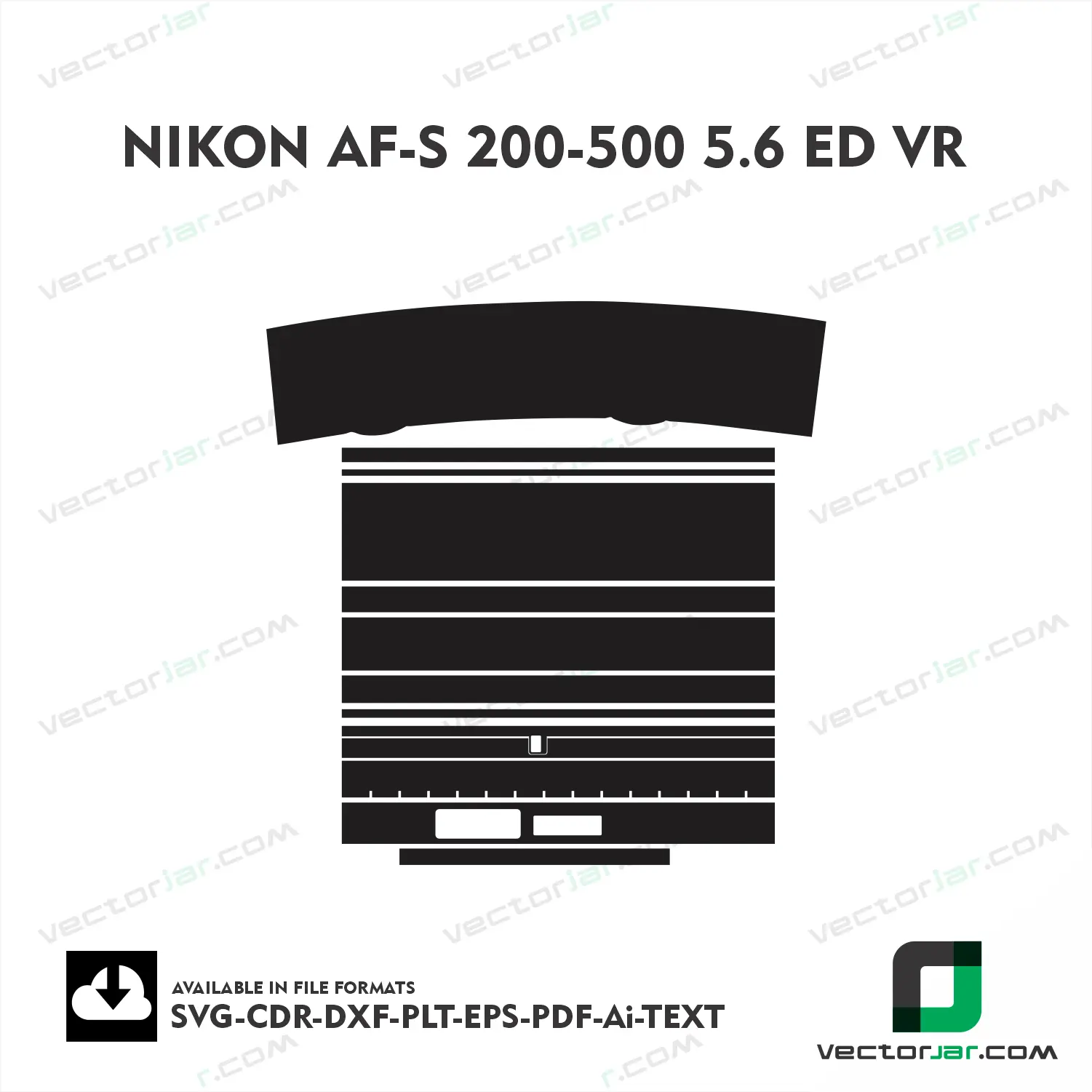 Nikon AF-S 200-500mm F5.6E ED VR Exact Fit Lens Skin Vector Template