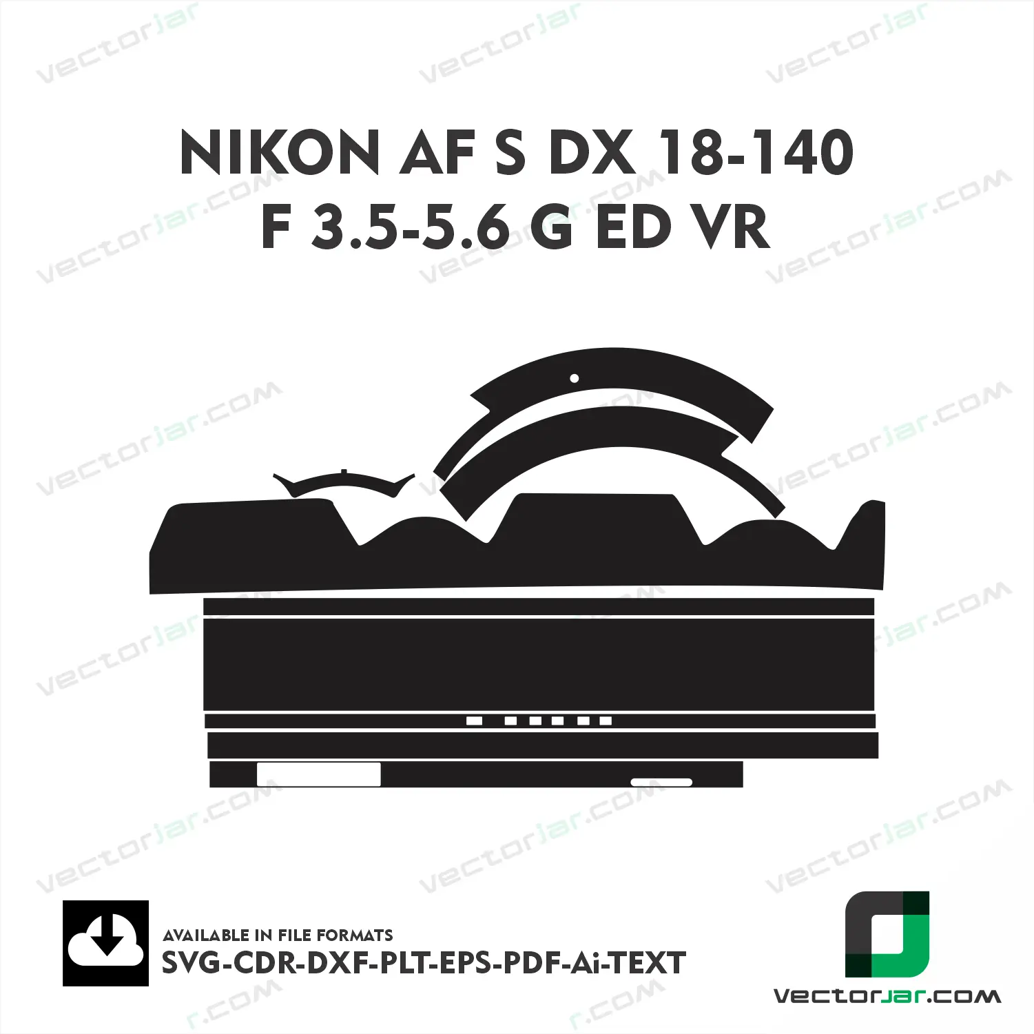 Nikon AF-S DX 18-140mm F3.5-5.6G ED VR Exact Fit Lens Skin Vector Template