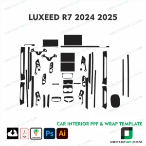 Luxeed R7 2024-2025 electric crossover SUV vector template for PPF paint protection film and vinyl wrap cutting