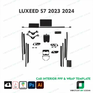 Luxeed S7 2023-2024 electric sedan vector template for PPF paint protection film and vinyl wrap cutting projects
