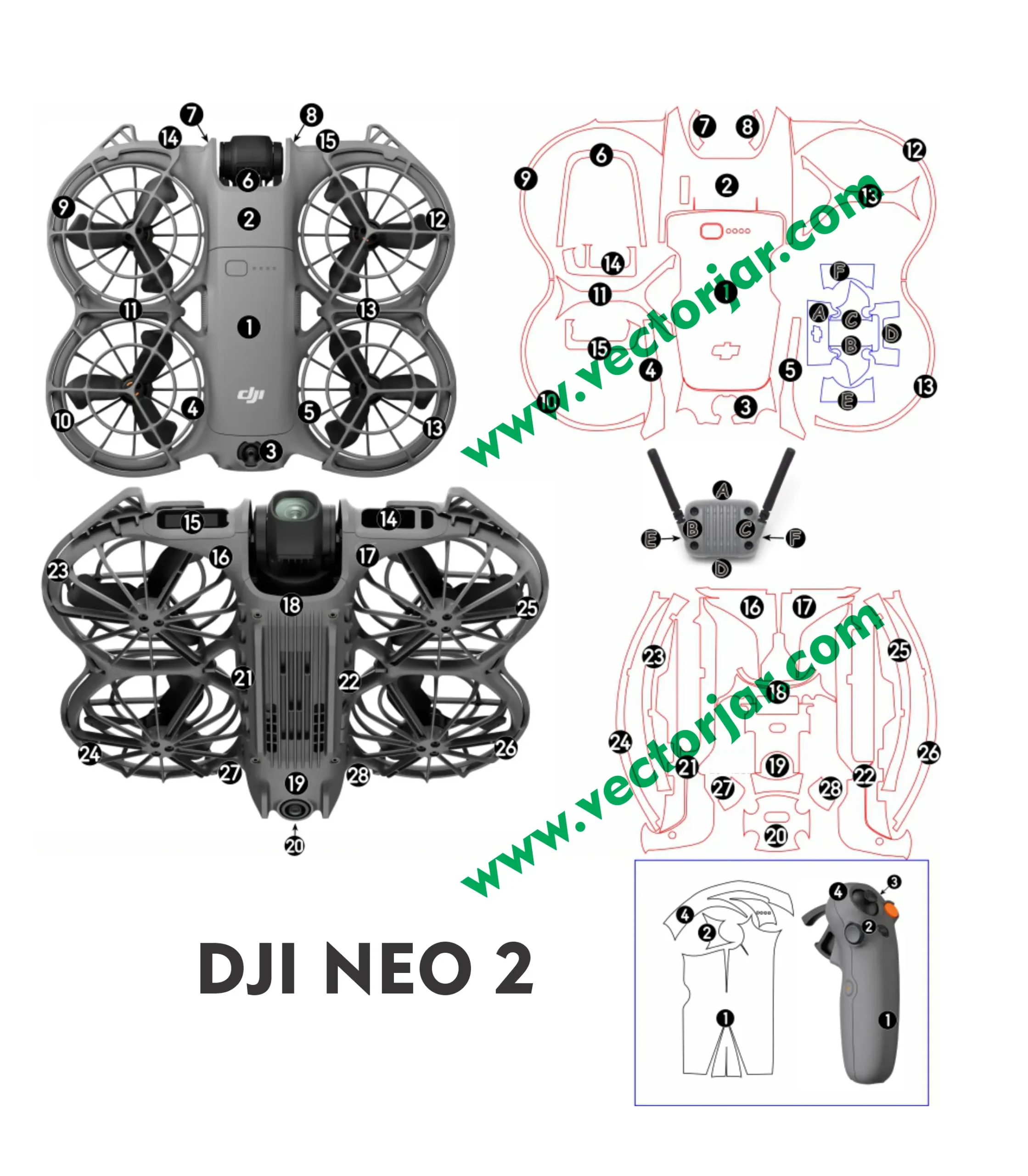 DJI Neo 2 skin template vector cut file with rc n remote - Image 2